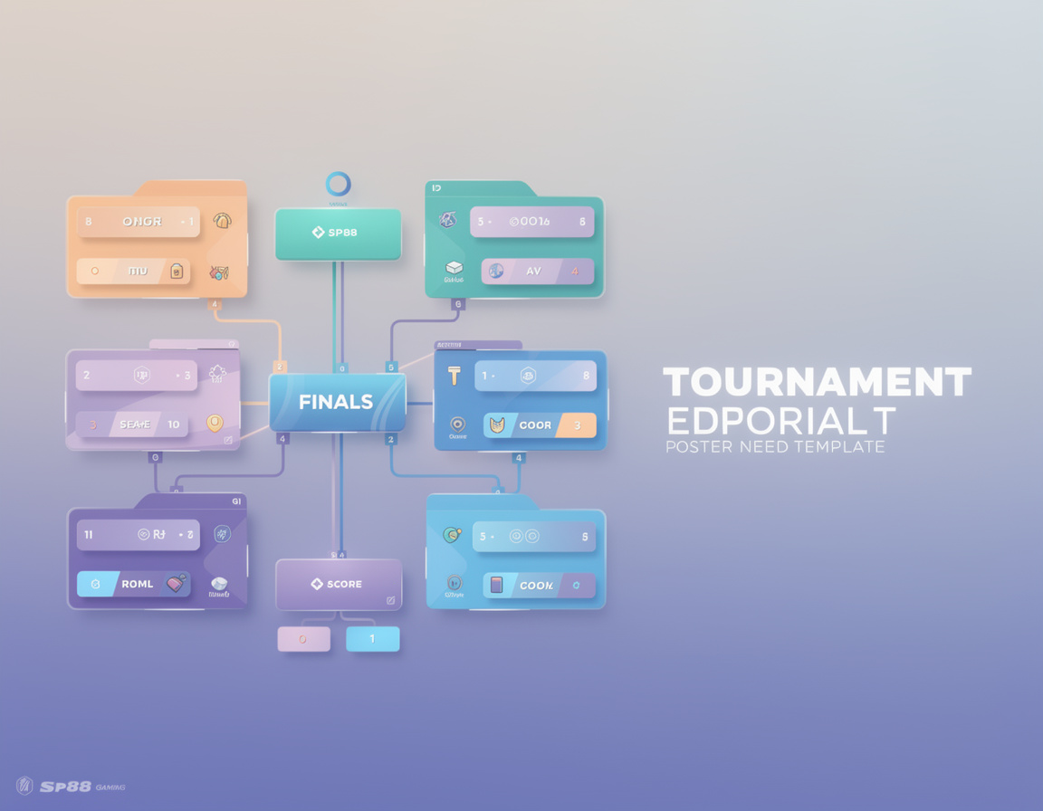 Ilustrasi template poster turnamen dalam event sp88 dengan bracket, room match, dan catatan skor sp88